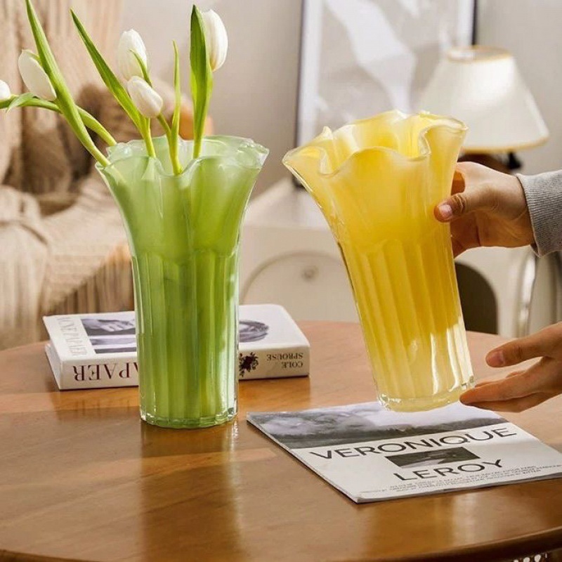 Nordic modern minimalist style creative cabbage vases, simple living room dining table flower arrangement vases, home glass soft decoration full figure