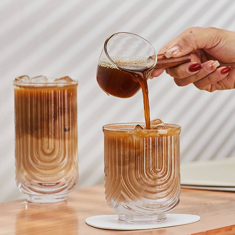 Creative cold brew glass cups, coffee cups, large-capacity juice cups, striped household water cups, juice drink cups, milk cups details Picture
