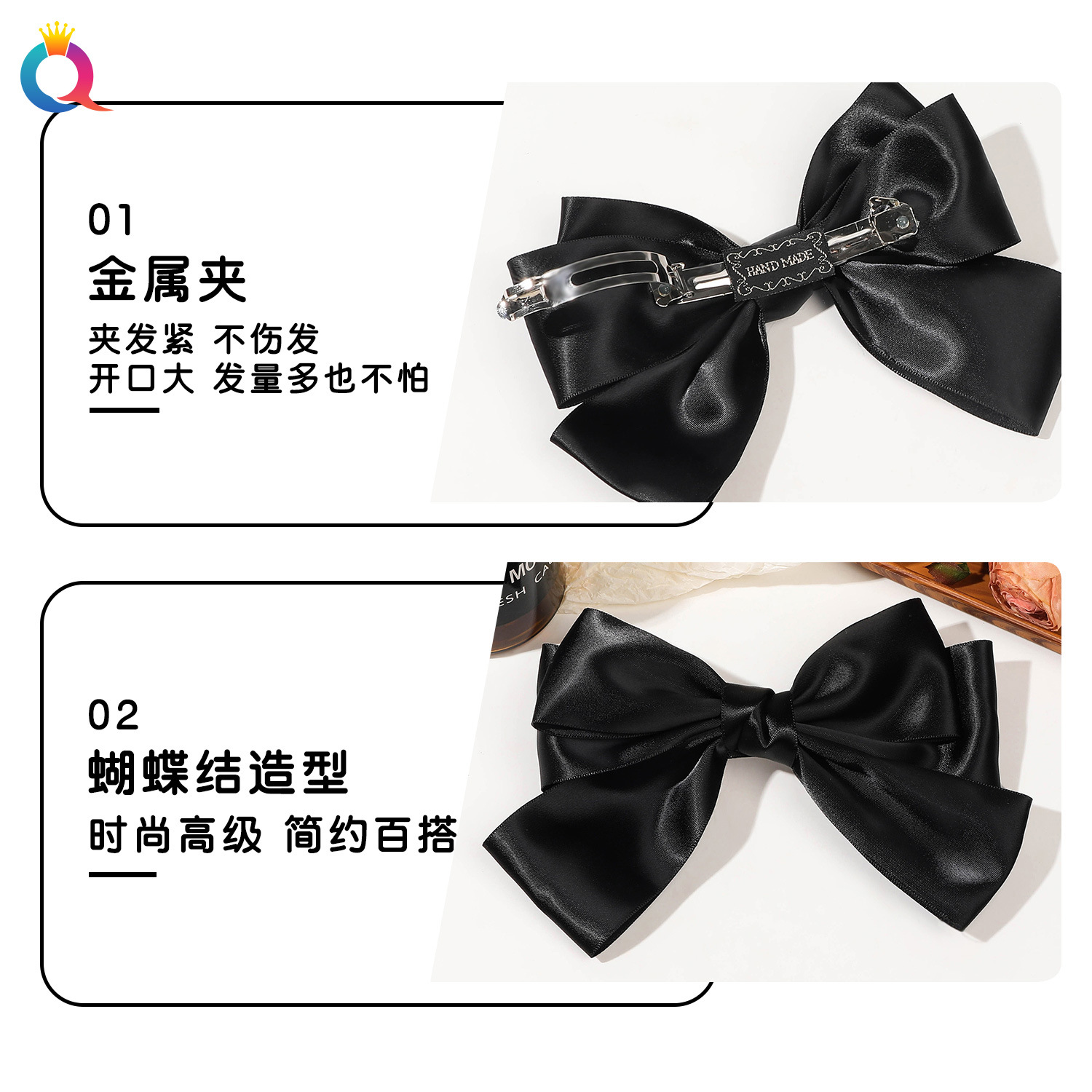 Wholesale of Qiyue Cross-border Color Ding bow hair clips, coil hair spring clips, solid color Fresh and Clean female hairpins, hair clips and hair accessories Specification drawing