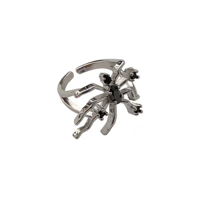A niche design with a cold and cool style, dark gothic zircon, high-end and touching, trendy and cool personality, and an open black spider ring Item Picture
