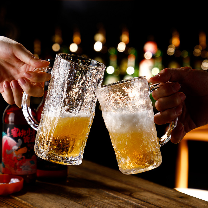 Glacial-patterned glass cups, oatmeal breakfast cups, water cups, Ins-style household cups with handles, milk coffee cups, beer mugs wholesale Application Scenario