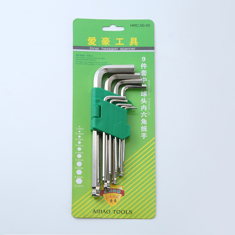 Ball head hex socket wrench set, nickel-plated flat head hex socket wrench, L-shaped manual wrench, hex socket wrench 9-piece set Application Scenario