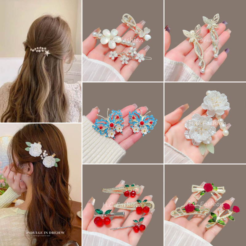 Korean butterfly hair clips, new water diamond duckbill clips, stylish Internet celebrity side clips, bangs clips, sweet and girlish hair clips and hair accessories full figure