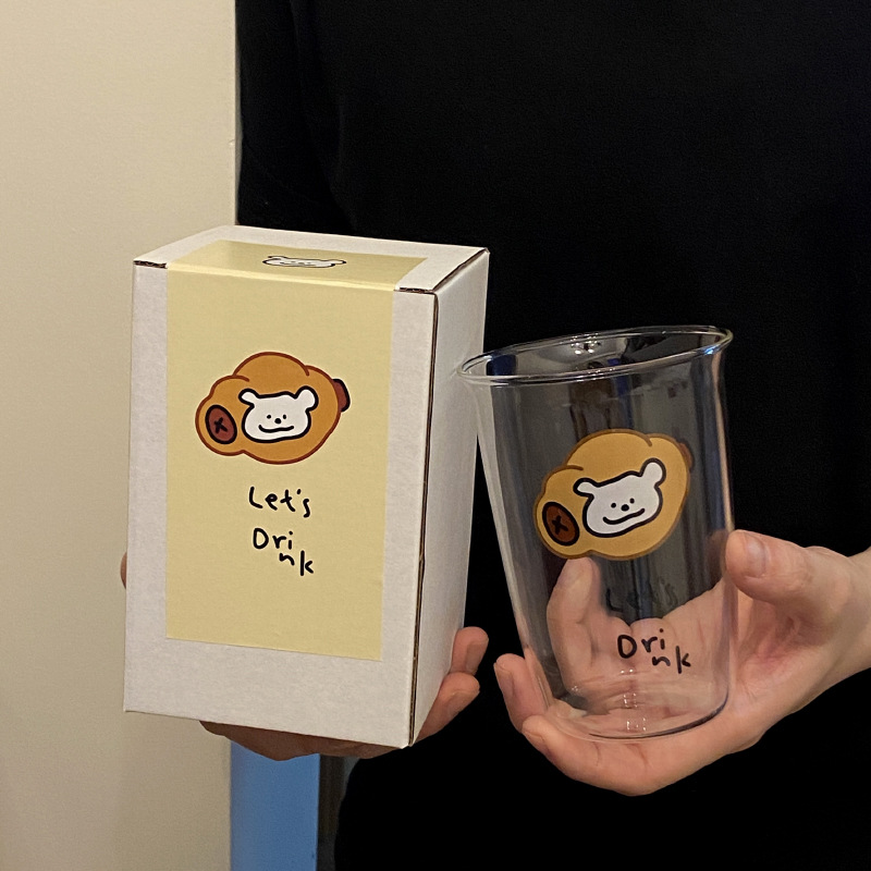 Homemade cartoon bread, little dog, glass flip mouth water cup, high borosilicate high-temperature resistant beer, juice cup and beverage cup gifts Item Picture