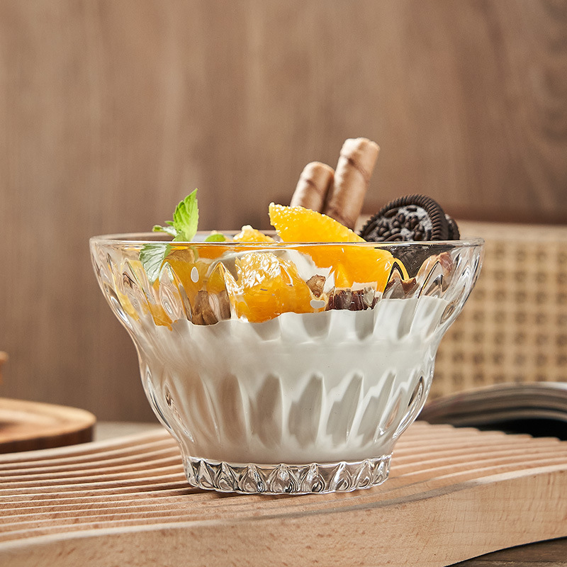 Dessert glass bowl, ice cream bowl, fruit yogurt ice cream bowl, exquisite internet-famous glass salad bowl, snack bird's nest bowl details Picture
