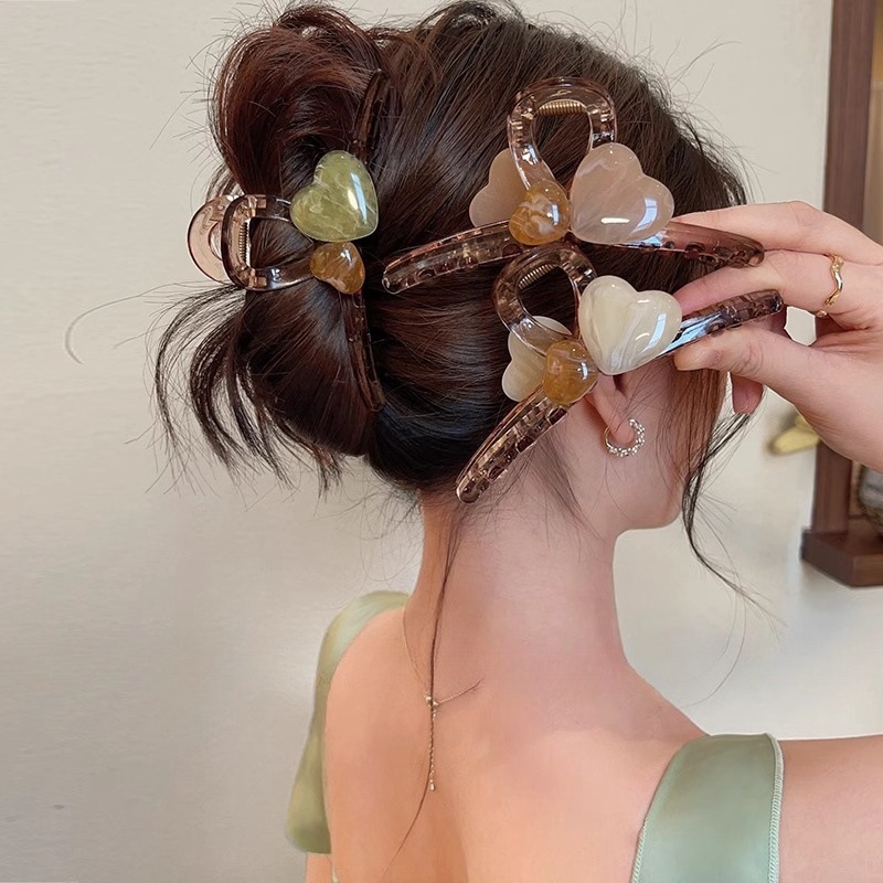 Jelly heart-shaped hairpin, large hair volume, hairpin at the back of the head, elegant and sophisticated for women, spring and summer hairpin headwear full figure