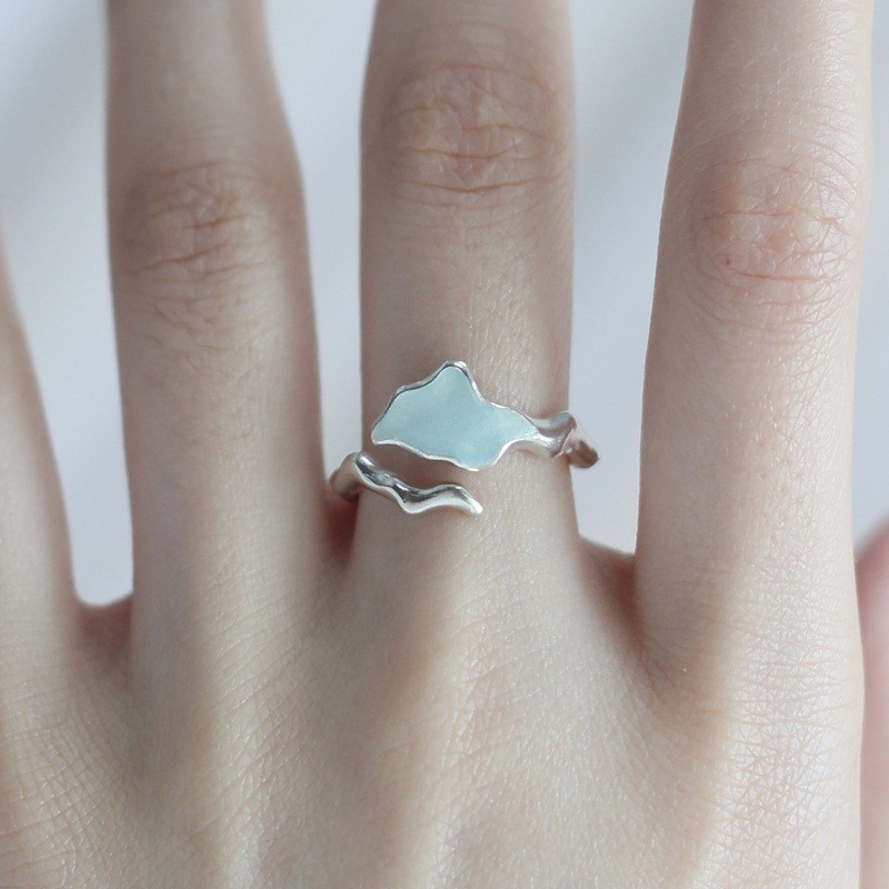 A niche design with a sweet and cool style, irregular texture blue drip glaze open ring, a fashionable, individual and elegant food ring for women Specification drawing