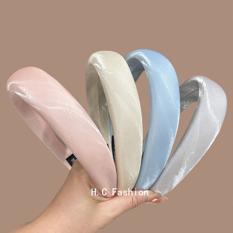 The "Sparkling Star River" high-end pearlescent satin solid color versatile hairband for women, fashionable and stylish, height-increasing sponge headband for the top of the head details Picture