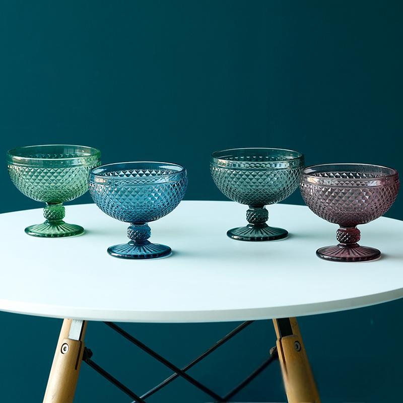 Wholesale creative colored diamond-shaped glass cups, juice desserts, salads, ice cream cups, ice cream bowls, milkshake cups, thickened full figure