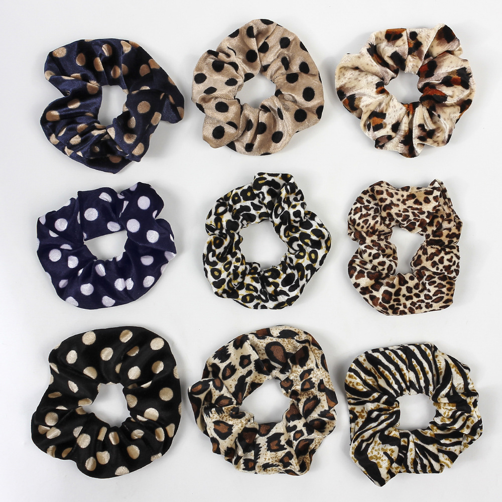 Qiyue Autumn and Winter Leopard Print Dot Velvet Large Intestine Ring Hair Ring for Women, elastic fabric ring hair accessory B249 full figure