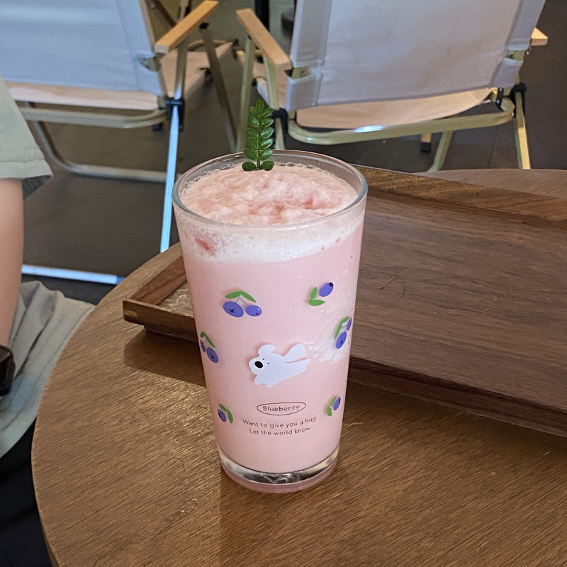 Homemade cool summer cherry blueberry puppy glass cup, cartoon hook juice cup, cold drink cup, large coffee cup details Picture