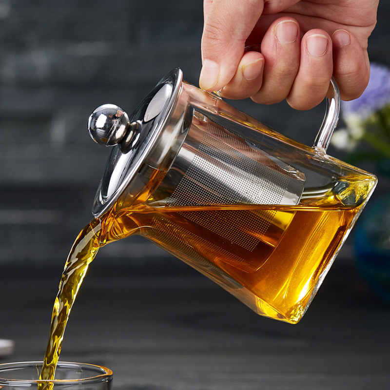 Glass teapot, high borosilicate fair teapot, stainless steel teapot for brewing, heat-resistant glass teapot with filter, small square teapot details Picture