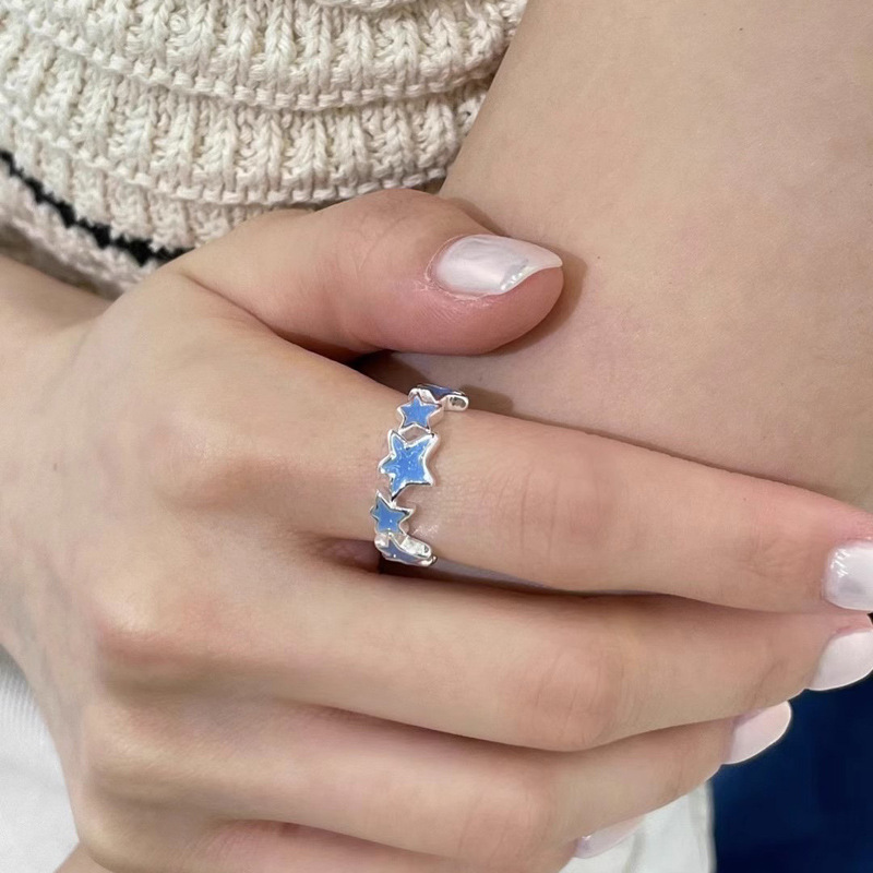 The blogger's same star-shaped multi-color glazed open ring, a versatile and cute Korean-style sweet and cool spice ring for women Specification drawing