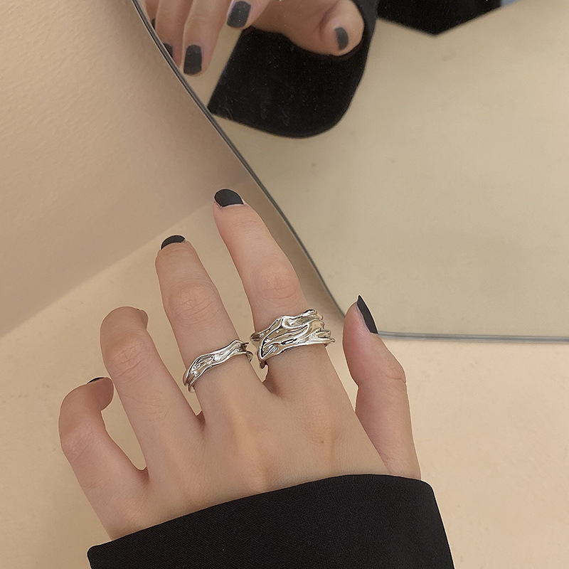 Japanese and Korean simple irregular pleated texture open ring, women's ins style, individual, high-end, trendy and cool couple ring Specification drawing