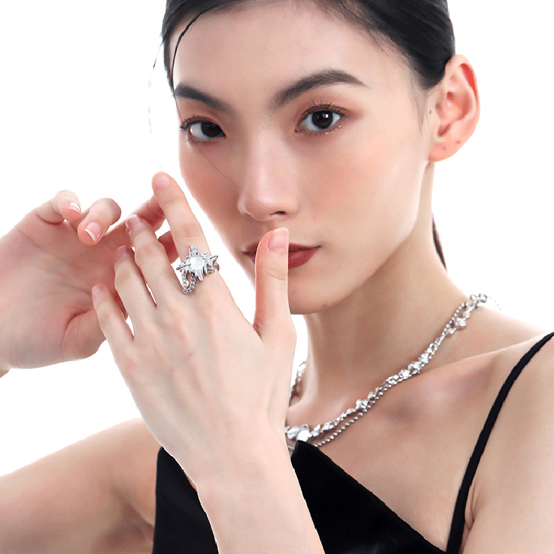 Irregular-textured opal open ring, a light luxury, trendy and niche design for women, with a unique and high-end feel Specification drawing