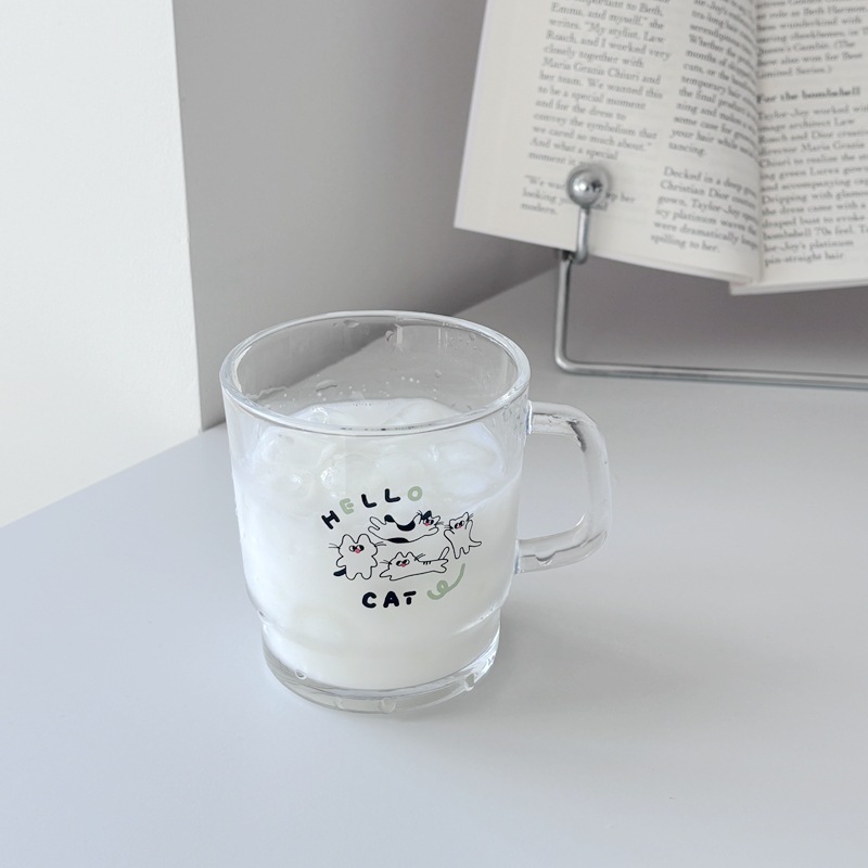 Ins-style cartoon creative glass cups, student juice cups, milk cups, coffee cups, breakfast cups details Picture