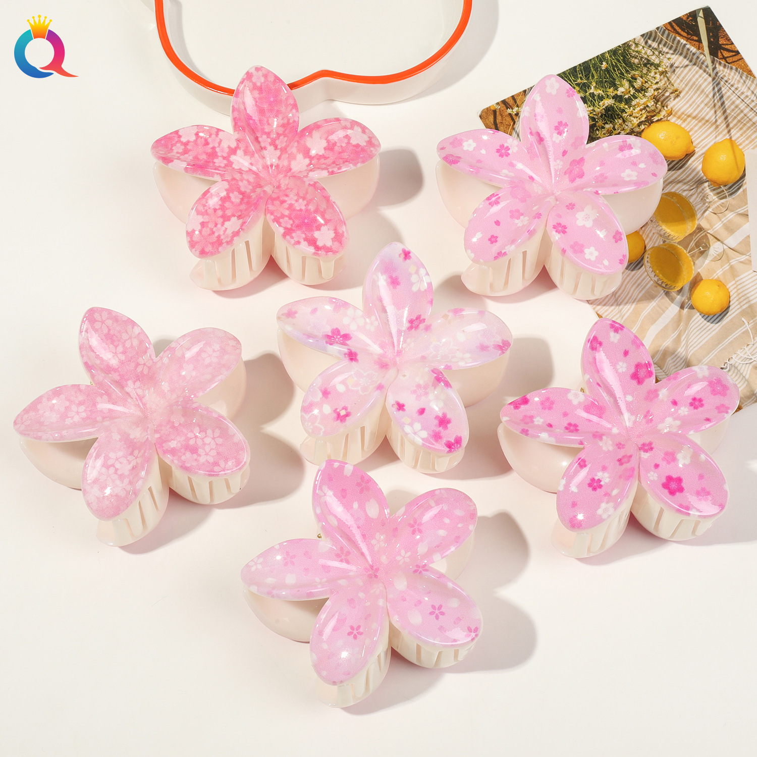Qiyue Cross-border UV printed Summer new Korean-style simple grab-clip high-end and elegant shark clip girls' headwear Specification drawing