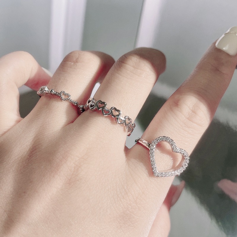 Minimalist hollowed-out heart-shaped ring for women, simple ring, unique and versatile, exquisite open ring, niche Instagram trendy index finger ring Specification drawing