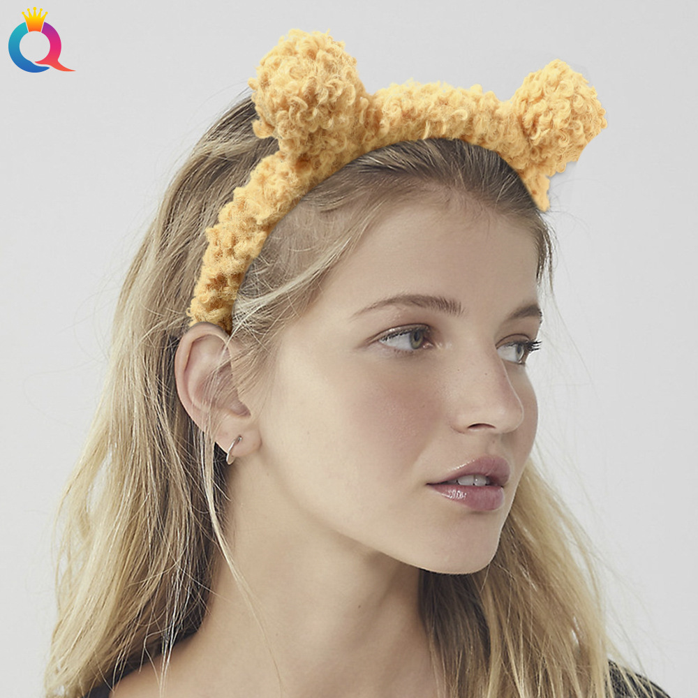 Qiyue Lamb Plush Bear hair Band, simple and cute for winter, versatile hair tie for women going out, face wash headband, hair accessory Specification drawing
