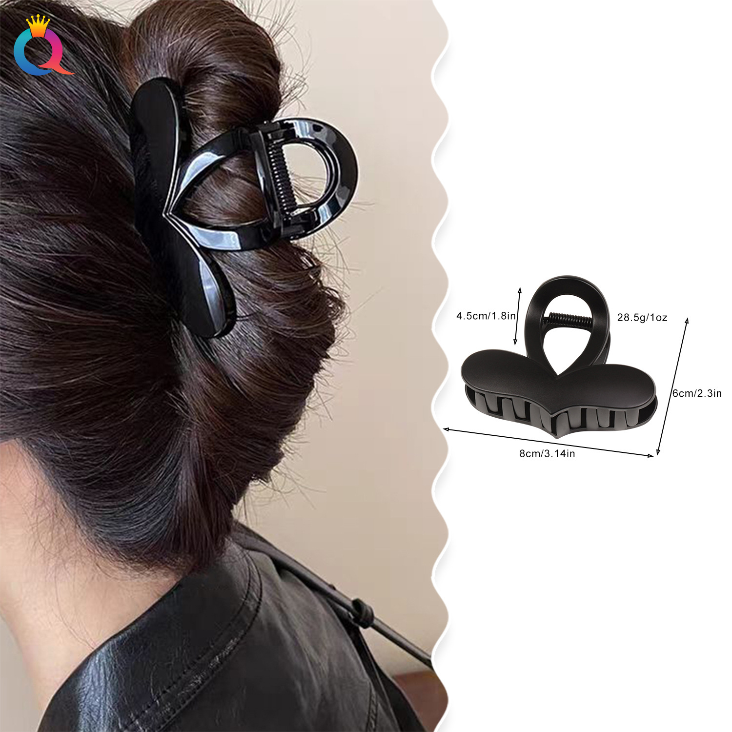 Qiyue Cross-border PC heart-shaped hair clips, back head curls, hair grabbers, women's high-end shark hair clips, hair grabbers, hair accessories wholesale details Picture