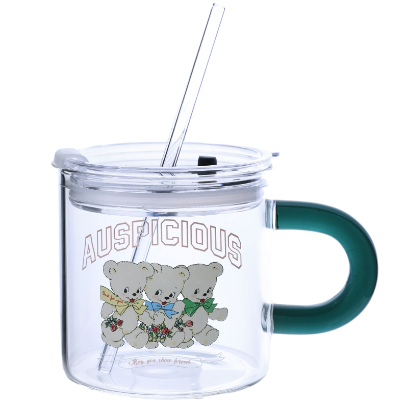 Bolimei Korean InS-style glass straw cups, girlish water cups, student drinking cups, glass cups wholesale Item Picture