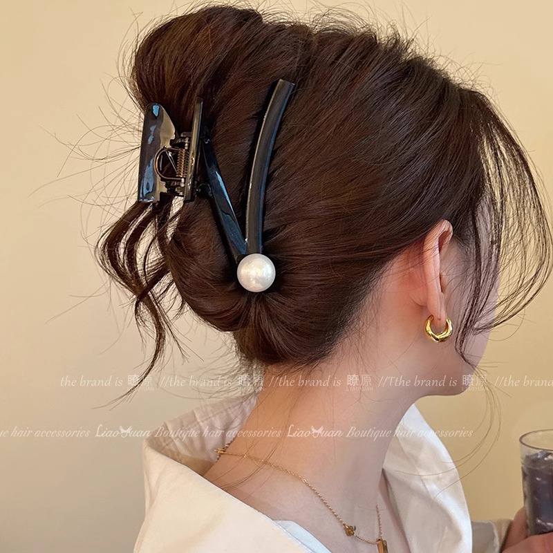 Versatile and simple pearl hairpin for women, 2025 new style, high-end acrylic hairpin, large shark clip at the back of the head Specification drawing