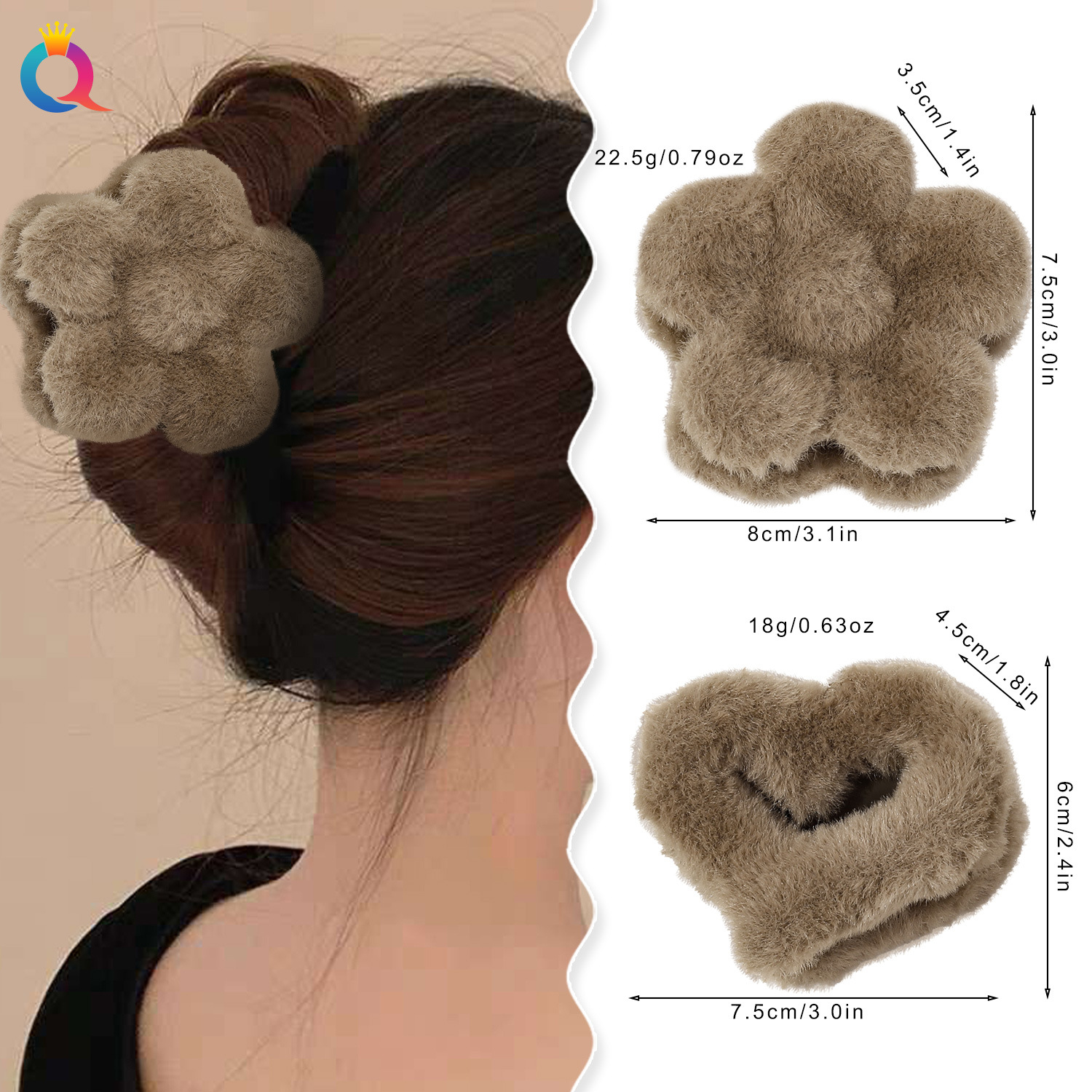 Qiyue Cross-border Autumn and Winter plush heart-shaped hair clips, cute shark clips for women, back of the head, updo hair clips, hair accessories wholesale details Picture