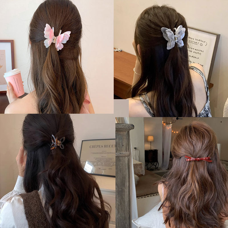 Acetic acid three-dimensional butterfly hair clip, semi-tied hair clip, new Korean hair accessory, high-end style, back of the head, elegant hair clip full figure