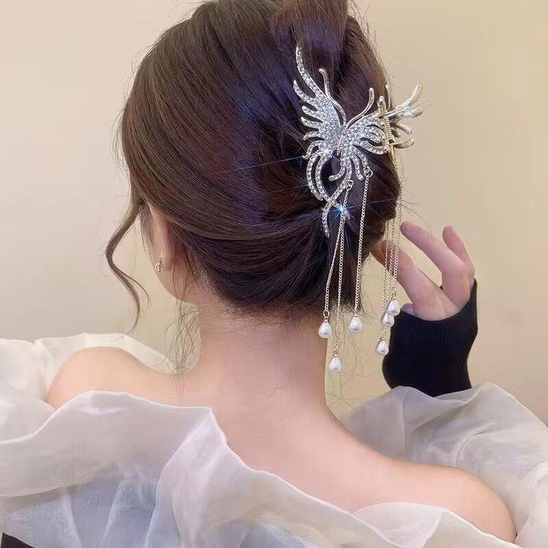Internet-famous best-selling tassel claw clips, crystal diamond-encrusted tassel hair clips, ins fashion updo hair, shark clips, claw clips, hair accessories for women Specification drawing