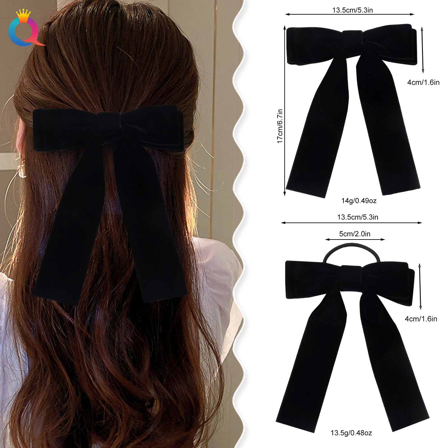 Wholesale of Qiyue Amazon bow hair clips, Korean ribbon headbands, velvet, simple duckbill clips and women's hair ties details Picture