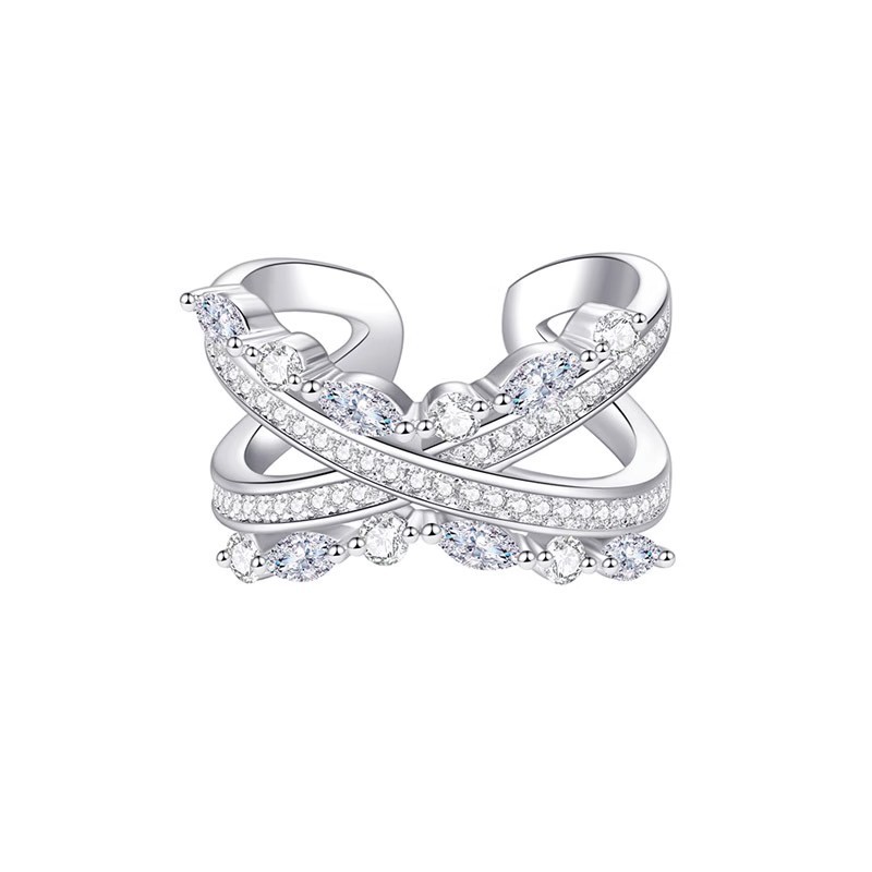 A niche and high-end cross-shaped zircon open ring, a cold and aloof style zircon full diamond light luxury and exquisite individual index finger ring Item Picture