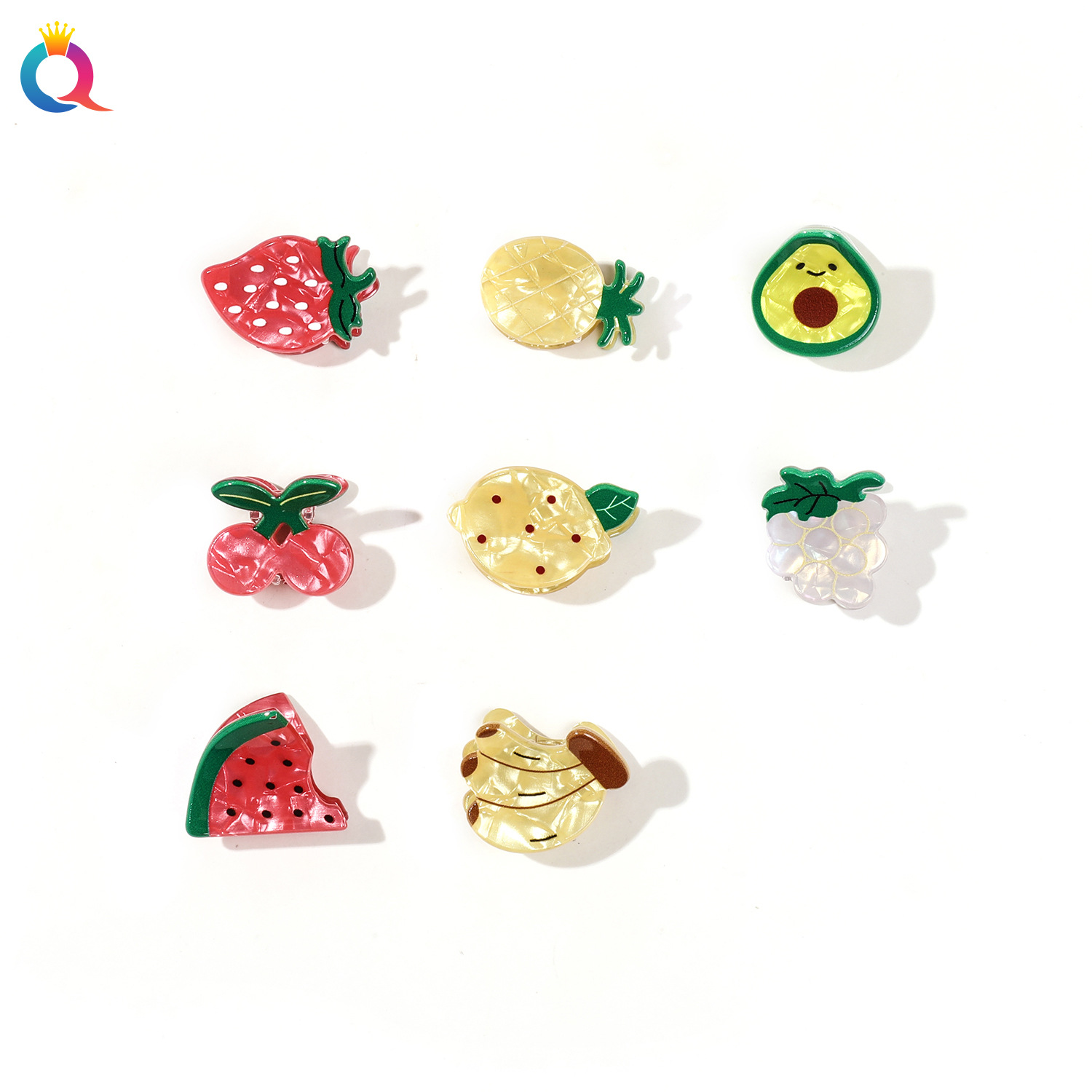 Qiyue Korean version acetic acid Fresh Fruit small scratch clip for women's bangs and broken hair clip, cute side clip, versatile clip headwear Item Picture