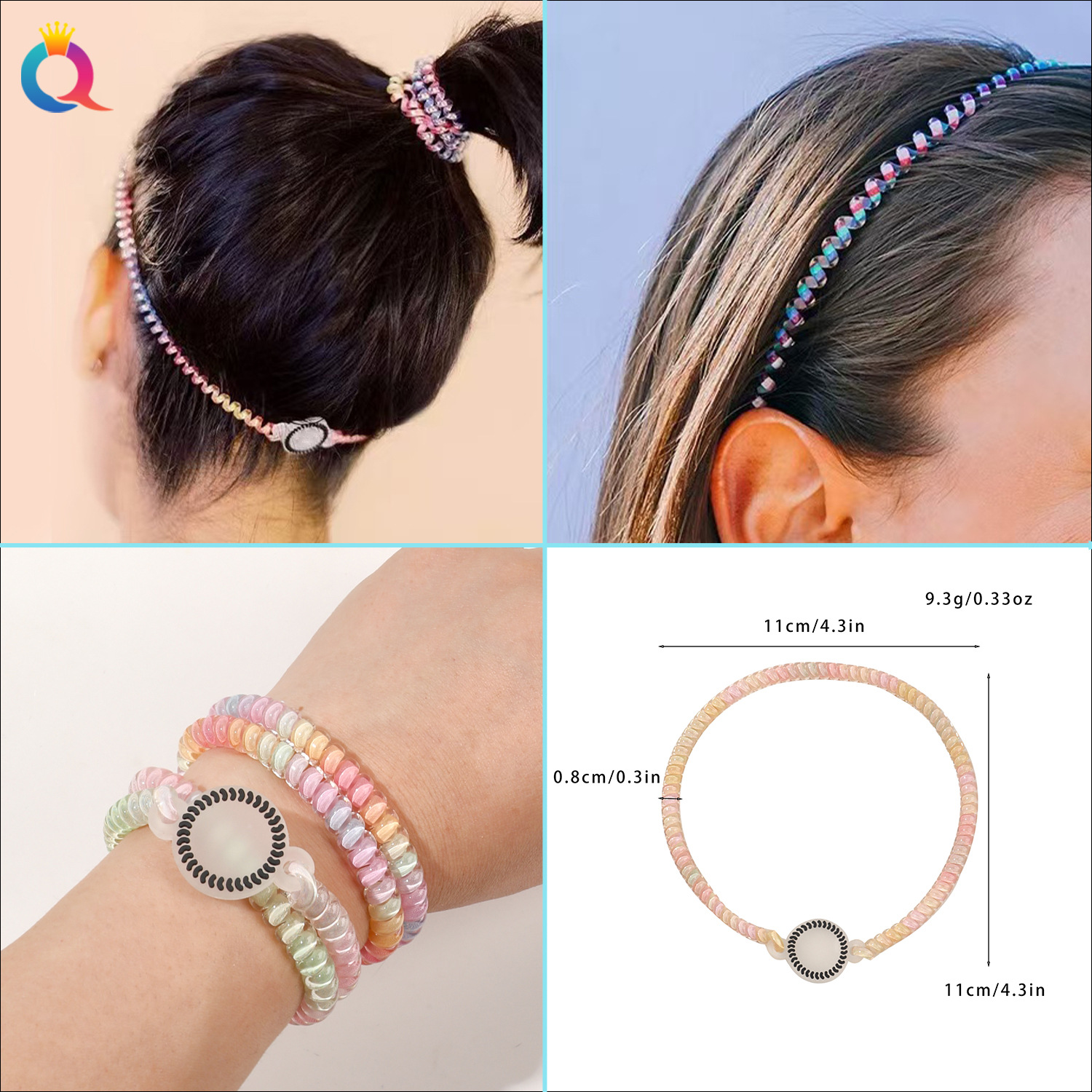 Qiyue's new telephone line hair band, a fashionable, sporty and high-end look for women, a simple facial cleansing headband, and a wholesale telephone line hair cord details Picture