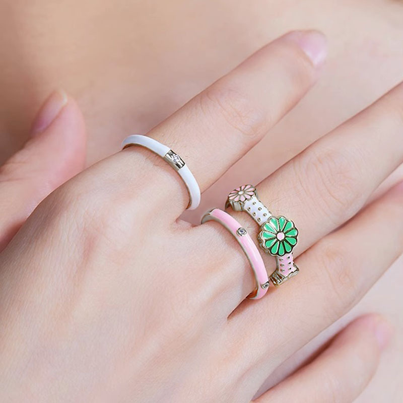 Sweet and cool style flower opening pink ring, adjustable female high-end ring index finger ring, personalized layering combination trendy details Picture