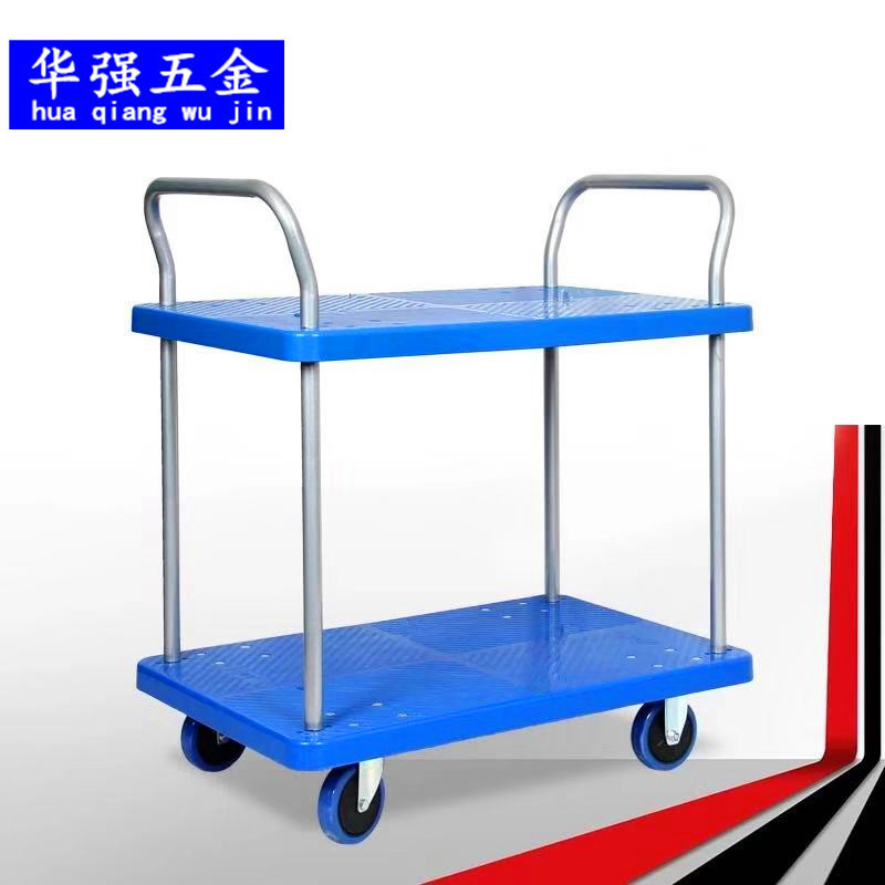 Double-layer flatbed truck, silent handcart, push truck, 3-layer four-wheel small trolley, push cart, warehouse trailer, handling vehicle details Picture
