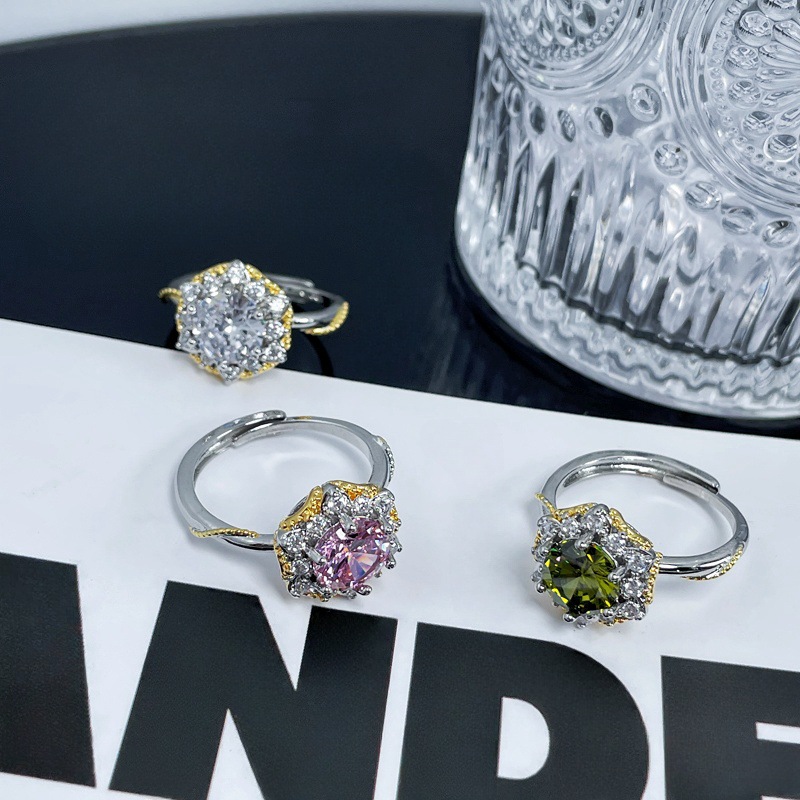 European and American couple colored gemstone, fashionable, light luxury, sweet and cool open ring, feminine charm, two-color, high-end and niche design ring Application Scenario