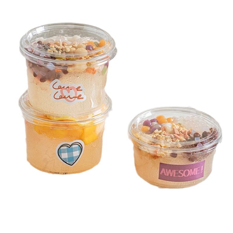 Disposable ice powder, fruit dumplings, taro balls, ice tofu pudding, coconut jelly, burnt agarwood jelly cups are specially designed for street vending and packaging Item Picture