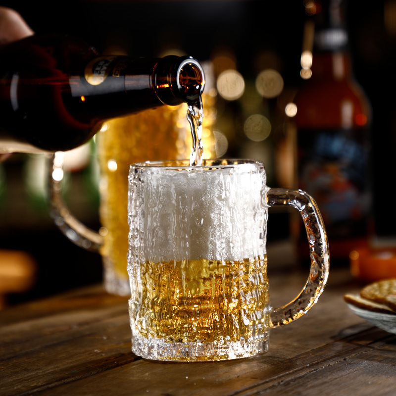 Glacial-patterned glass cups, oatmeal breakfast cups, water cups, Ins-style household cups with handles, milk coffee cups, beer mugs wholesale details Picture