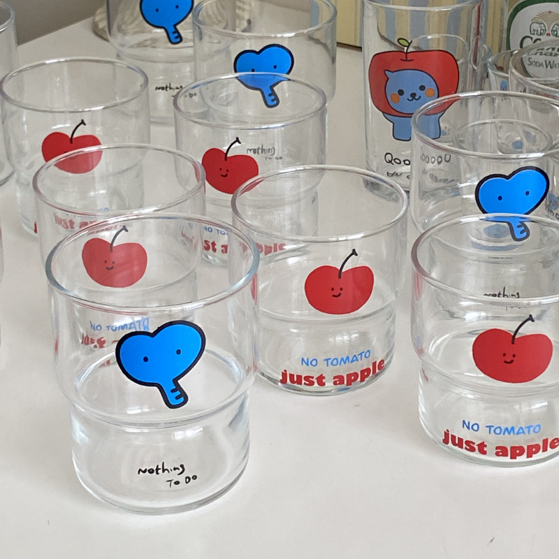 Self-made ins heart-shaped cartoon blue elephant tempered glass cup, high-temperature resistant water cup, coffee cup for Valentine's Day details Picture