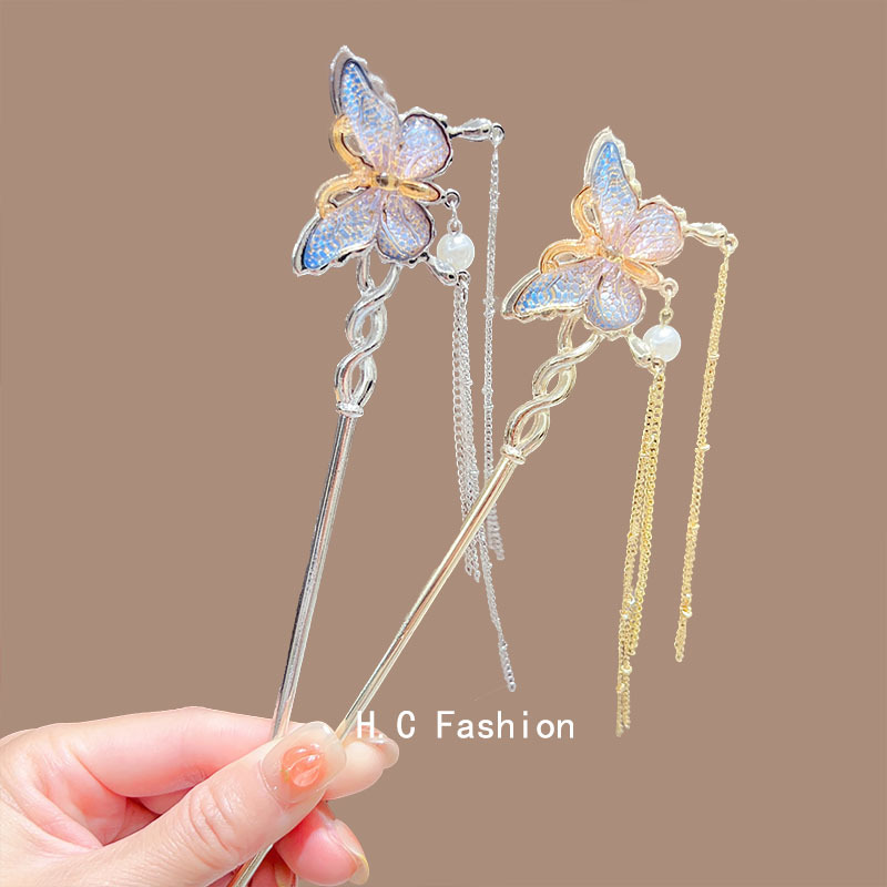A super ethereal ancient-style butterfly tassel hairpin with a feminine and high-end feel, a new Chinese-style hairpin, a rocking hairpin, and a horse-faced skirt accessory Specification drawing