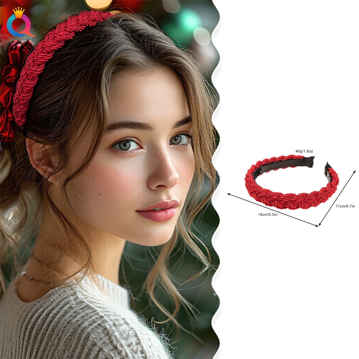 Qiyue Cross-border Christmas Handmade Bright Silk Woven hair Bands for women's long hair, high top of the head, face washing, headbands and hair accessories wholesale details Picture