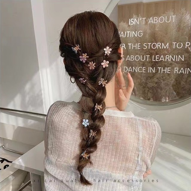 Bangs clip, fresh crystal small claw clip, hair clip, edge hair clip, cute little flower broken hair claw clip, hair braiding wonder details Picture