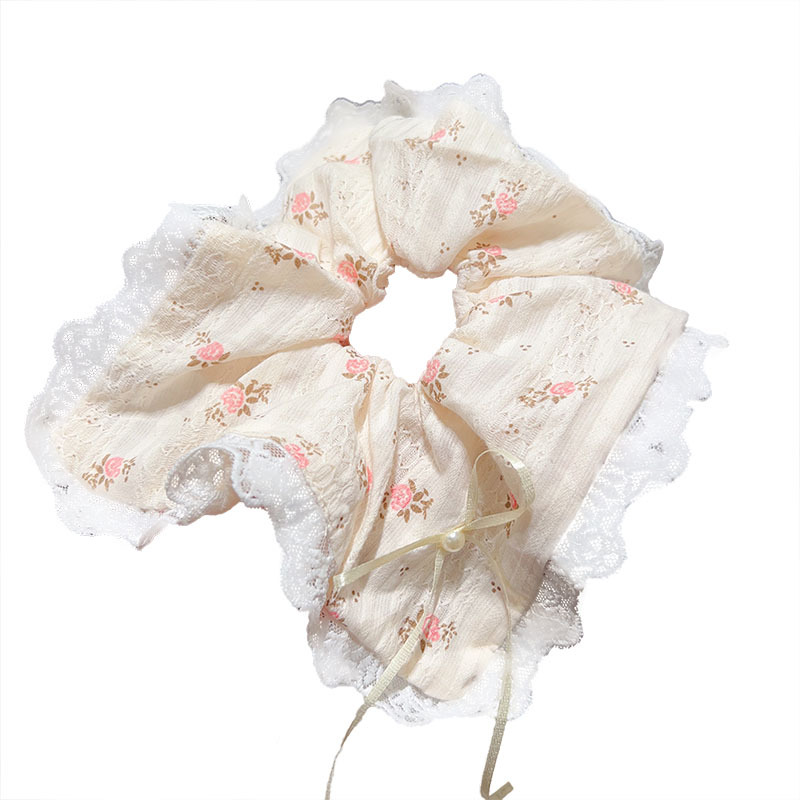 New French lace large intestine hair band, dreamy bow hair tie for girls, sweet flower square scarf headband accessory Item Picture