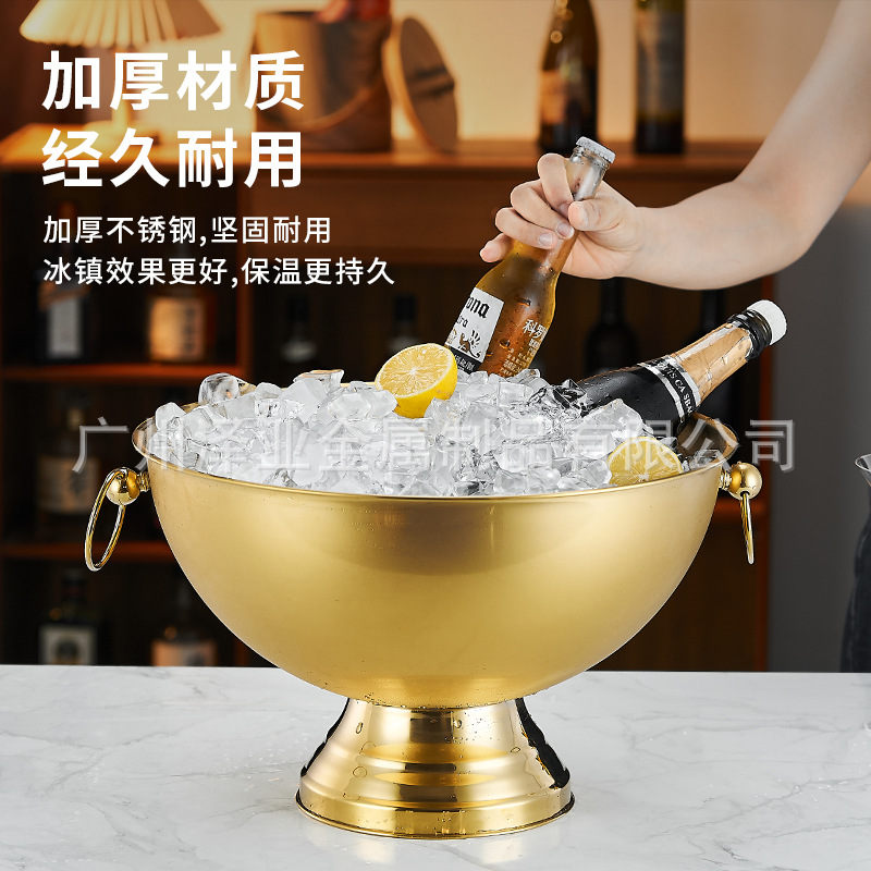 Cross-border 304 stainless steel champagne basin, ice bucket, large binder basin, ice granule bucket, party ice champagne, red wine and spirits basin Specification drawing