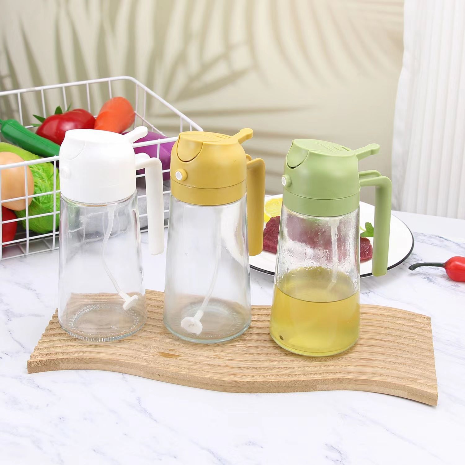 Kitchen and household dual-purpose oil spray bottle, air fryer atomization oil spray bottle, glass leak-proof oil can Application Scenario
