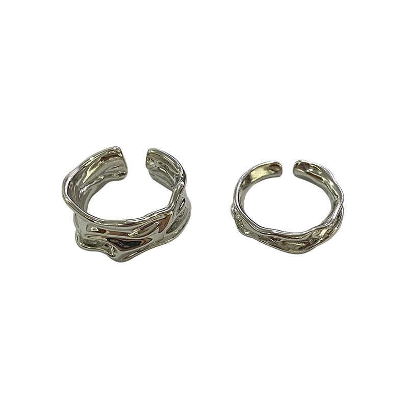 Japanese and Korean simple irregular pleated texture open ring, women's ins style, individual, high-end, trendy and cool couple ring Item Picture