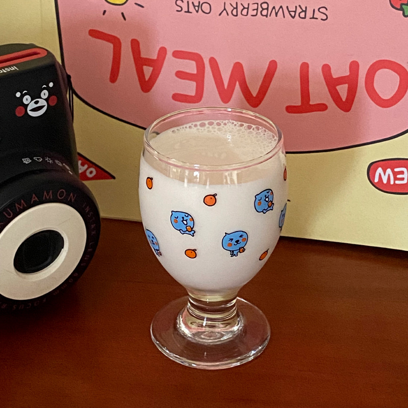 Chinese-style blue ins cute blue queer tall glass cup, cute little blue man glass water cup gift Specification drawing