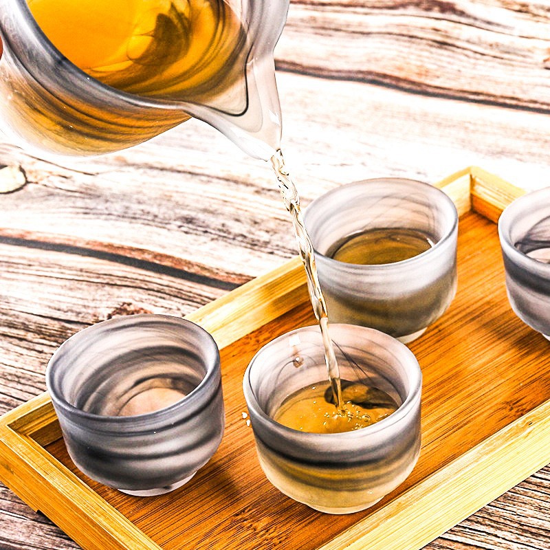 Japanese-style tea tasting cup, ink-wash glazed covered bowl, tea cup set, heat-resistant covered bowl, thickened glass Gongfu tea set details Picture