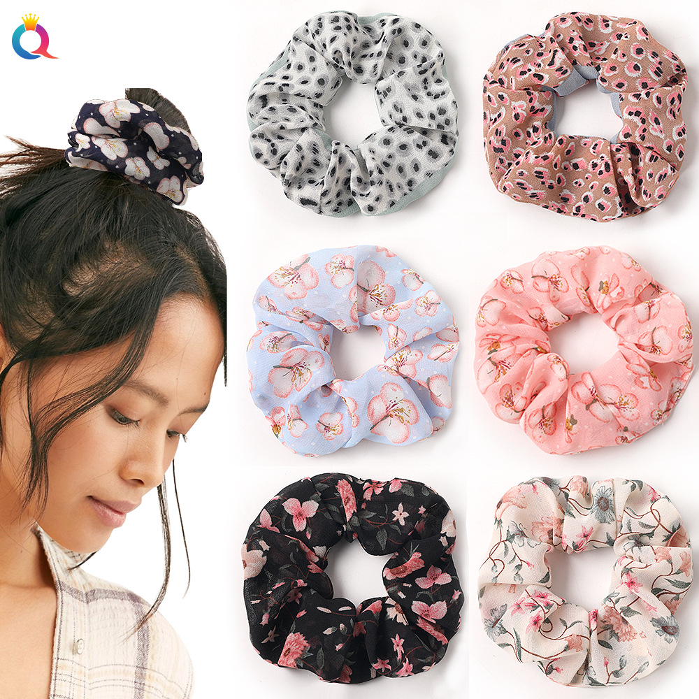 Qiyue Cross-border Fresh and Delicate Floral Large Intestine Hair Ring Cross-border Exclusive Fabric Hair Flower Chiffon Ponytail Large Intestine Ring C218 full figure