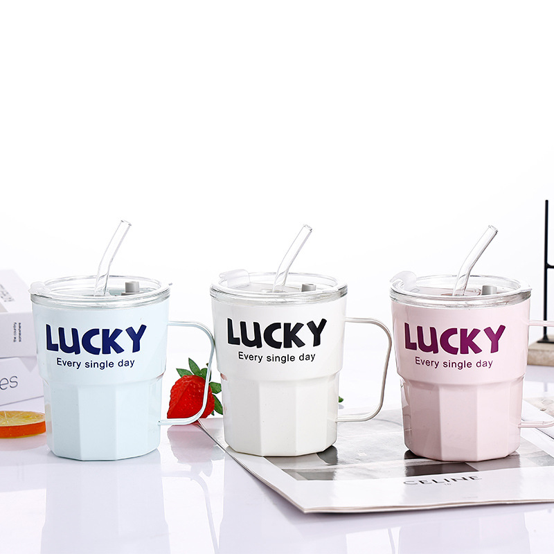ins style, high appearance level, straw cup, simple and niche glass water cup, portable summer mug with handle, glass cup Specification drawing